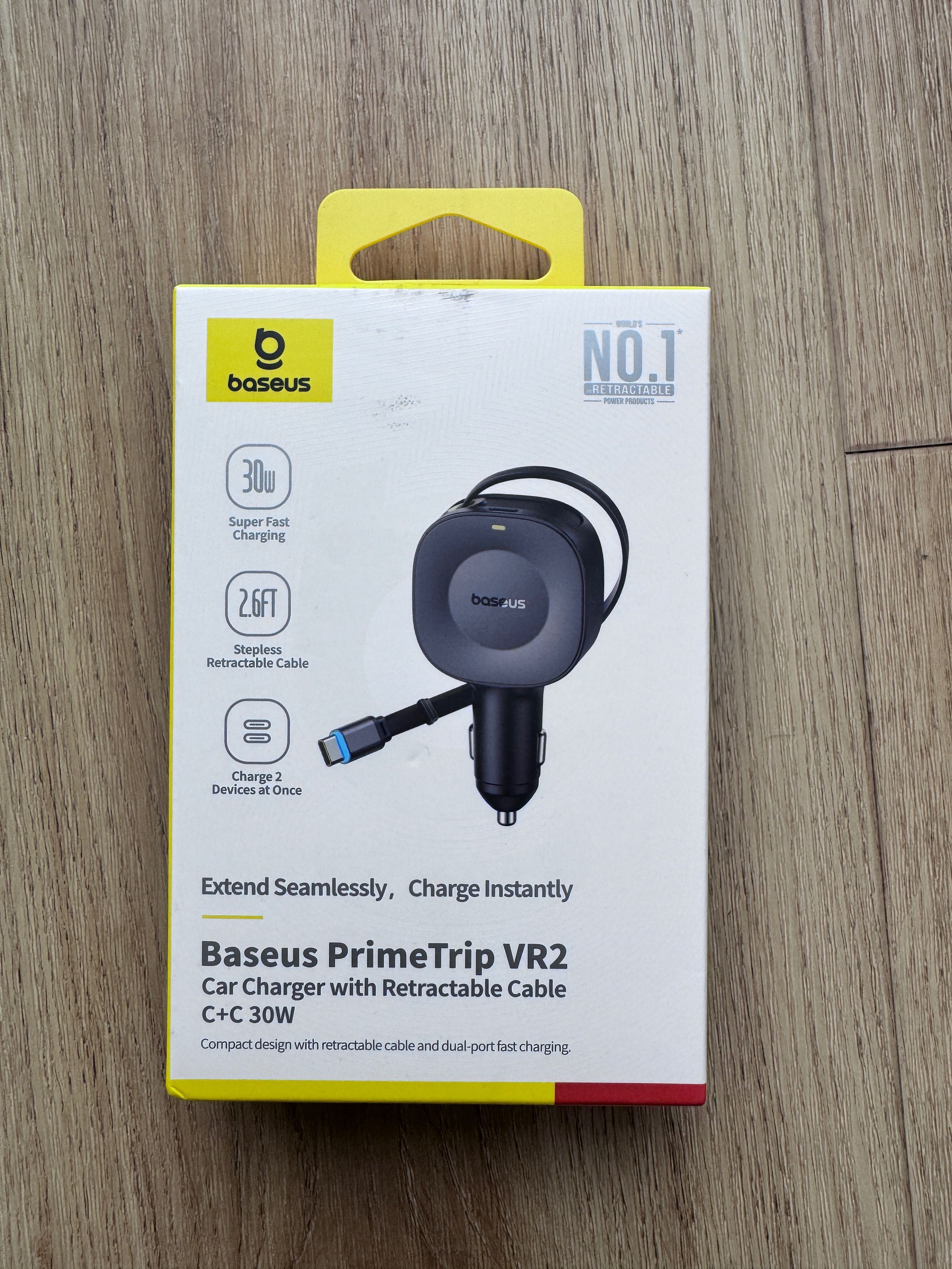 Baseus Szybka ładowarka samochodowa 30 W Wysuwany kabel C USB-C