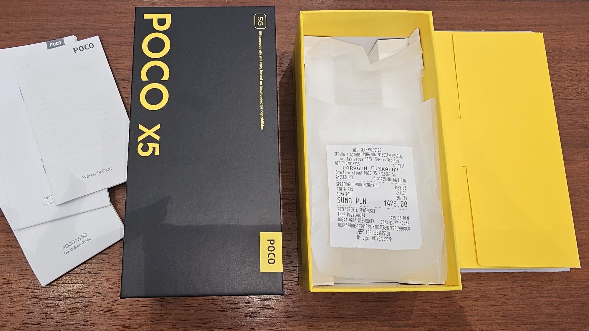 POCO X5 5G 256GB – uszkodzony ekran, pełna sprawność + pudełko, parago