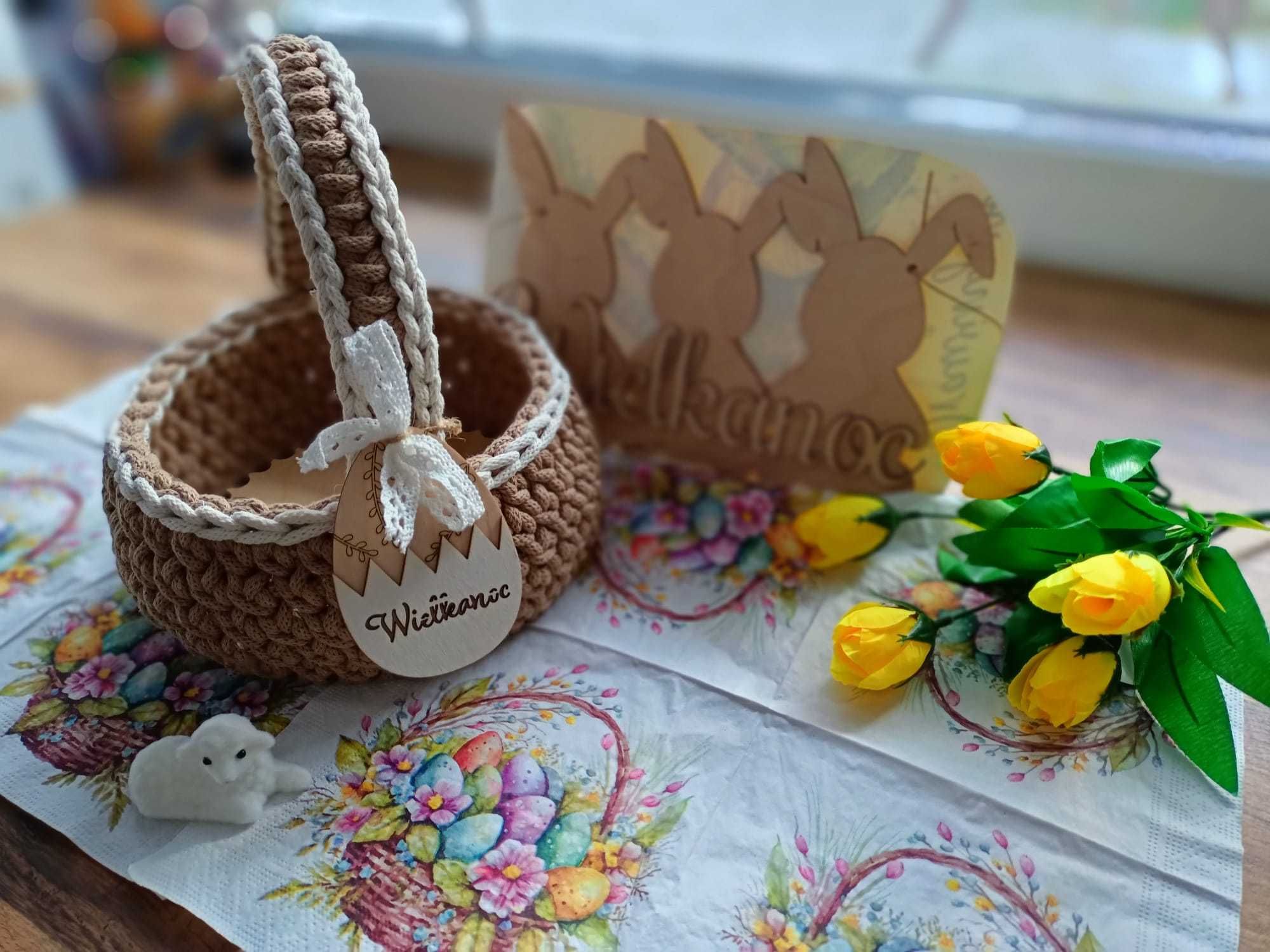 Koszyczek wielkanocny z sznurka handmade szydełko