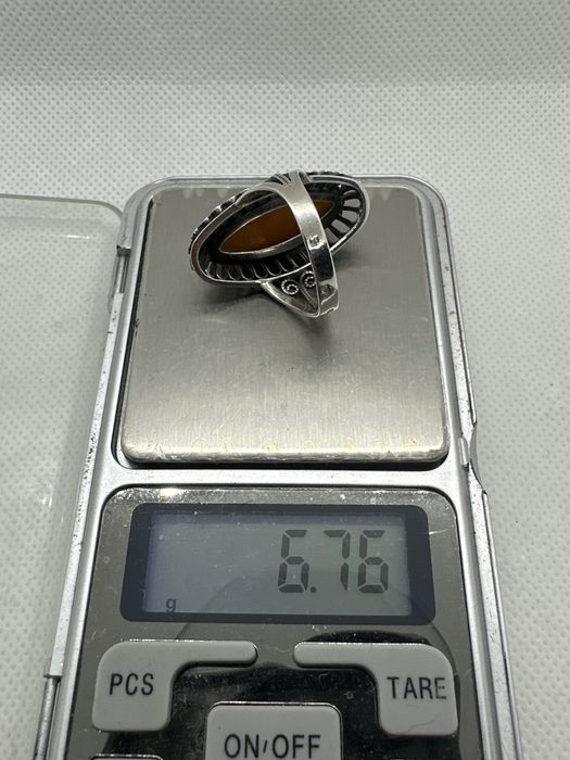 Кольцо серебро 875 каблучка срібло 876 бурштин