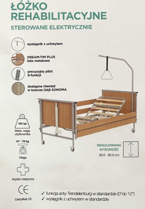 Łóżko rehabilitacyjne - jak nowe, 100% sprawne + stolik