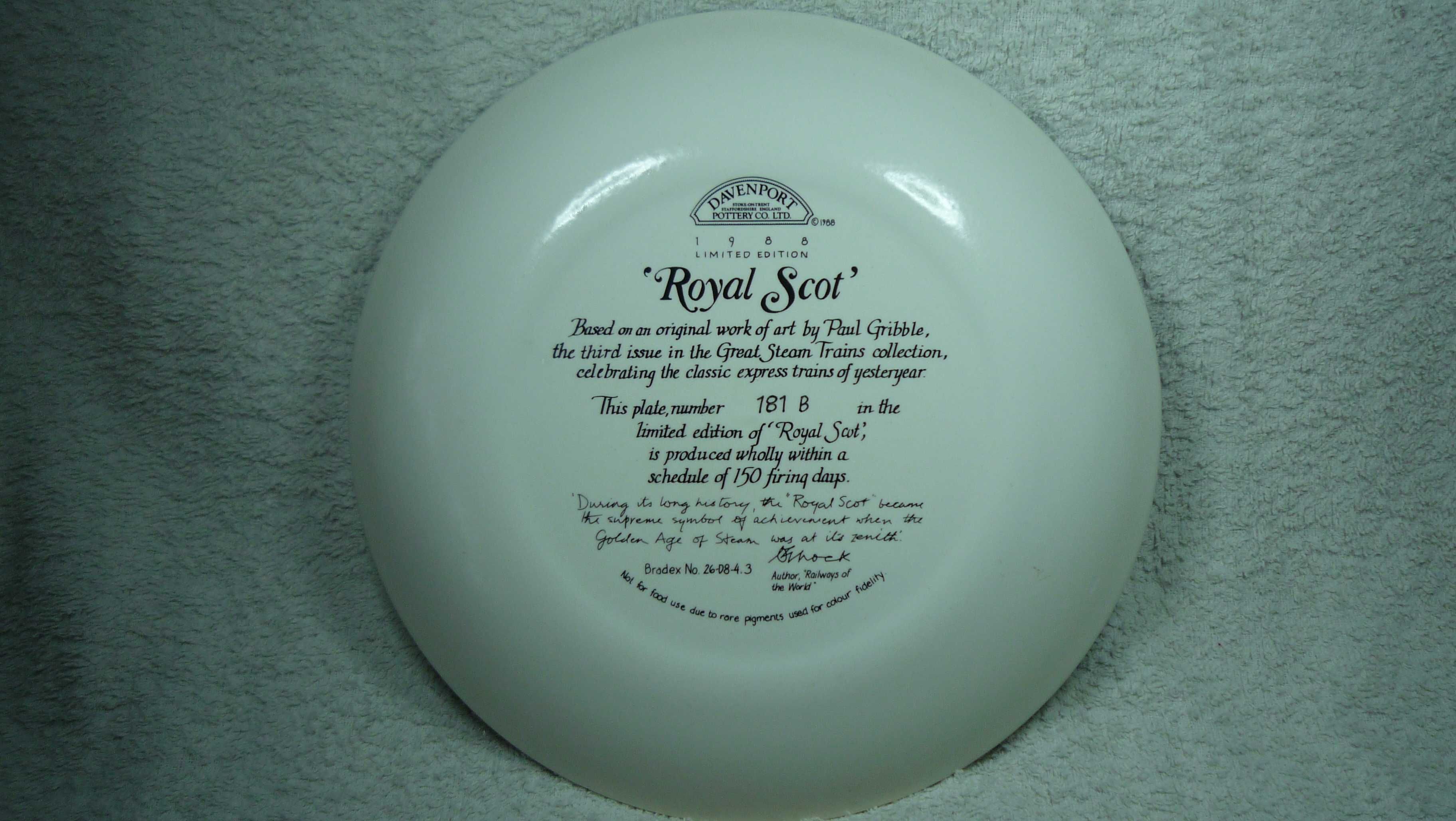 Talerz kolekcjonerski Davenport 1988 
Royal Scot plate nr.181 B