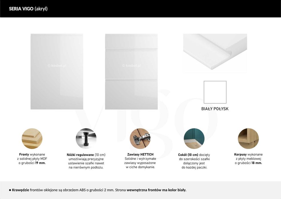 Kuchnia VIGO meble, szafki kuchenne AKRYL połysk TRANSPORT wycena [WP]
