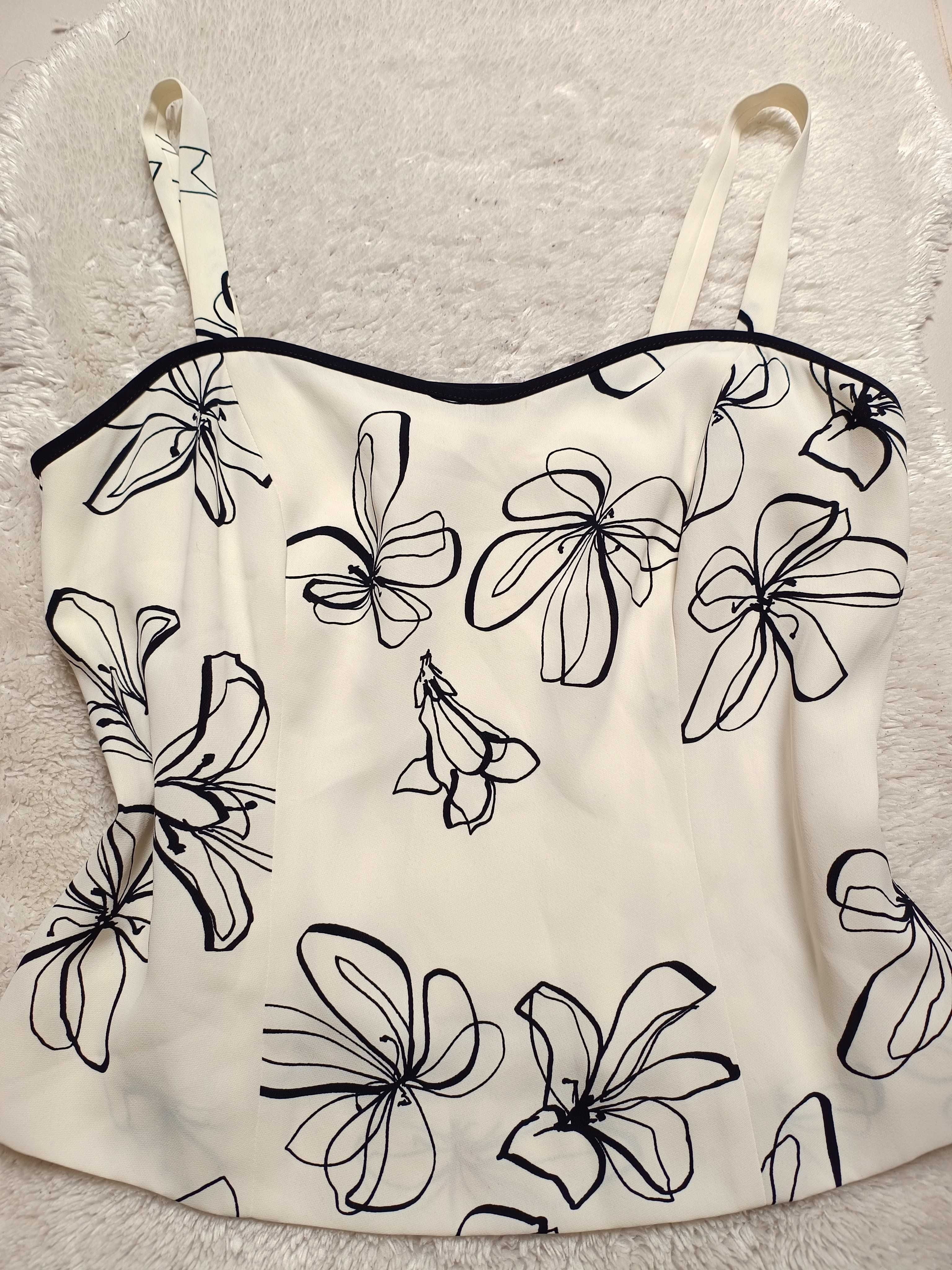 Cudo bluzka top na ramiączkach M/L/XL kremowa kwiaty zamek na plecach