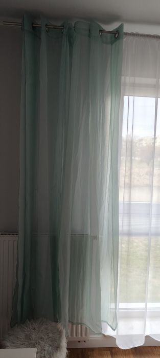 Dwie zasłony w kolorze miętowym + 2 poszewki