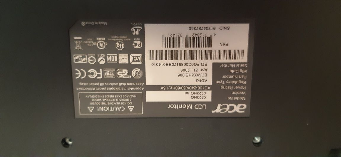 Acer x223hq нет изображения