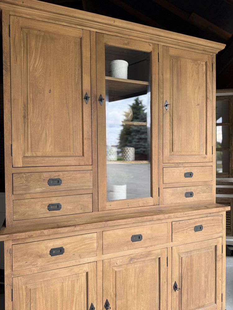 Kredens tekowy drewniany vintage zabudowany rustykalny naturalny