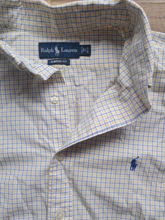 Ralph Lauren koszula długi rękaw kratka niebiesko biała XXL Bawełniana