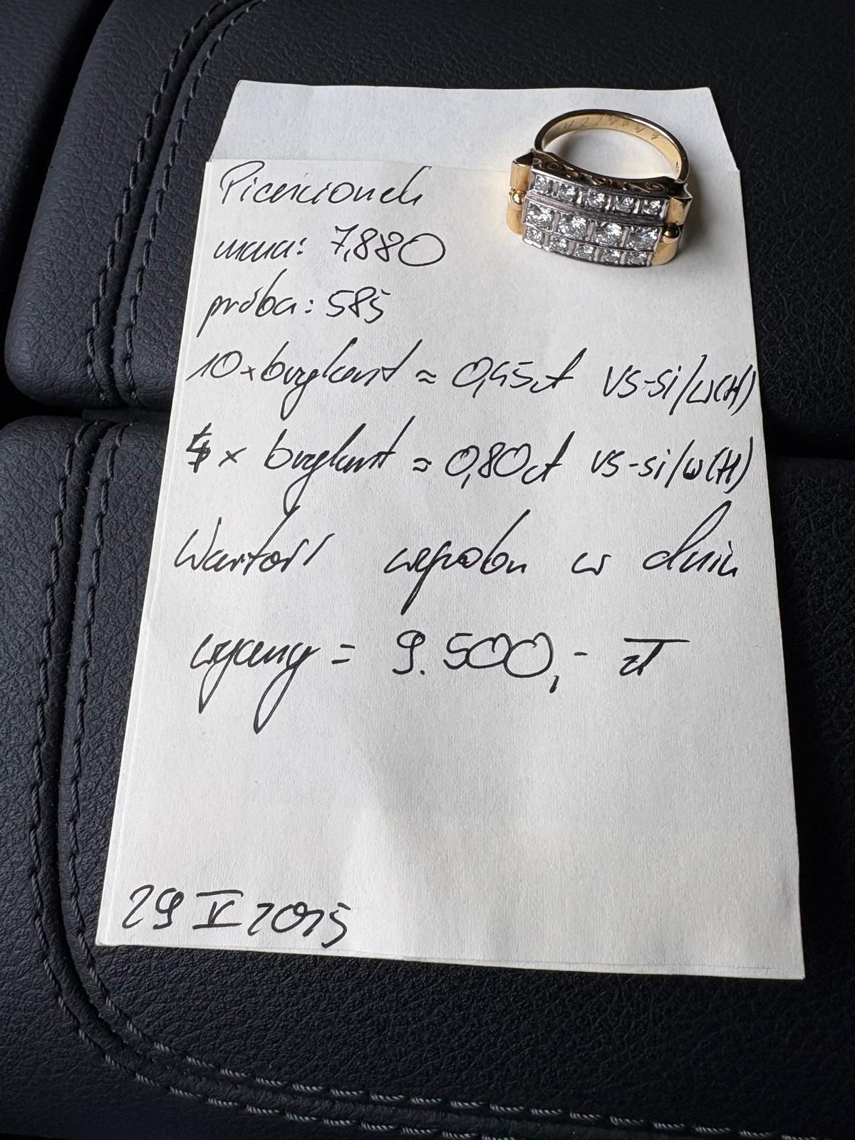 Pierścionek, złoto 14k, naturalne brylanty 1,25ct.
