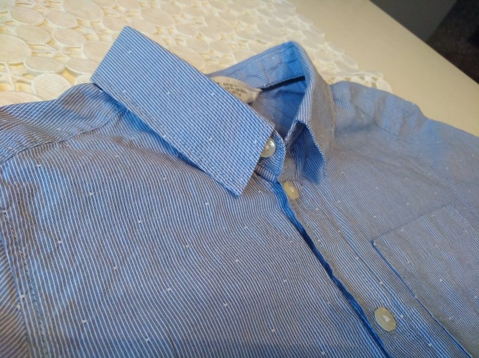 Koszula H&M r. 116 niebieska w białe prążki 5 - 6 l lato jesień szkoła