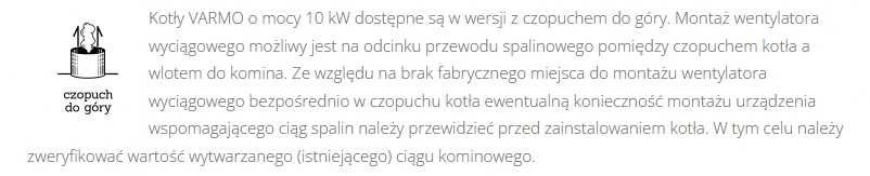 Kocioł piec SAS Varmo 10kW czopuch do góry węgiel 5 klasa