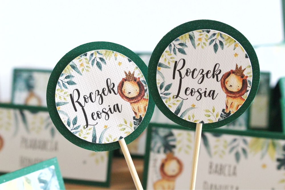 Pikery toppery safari roczek urodziny przyjęcia dekoracje urodzinowe