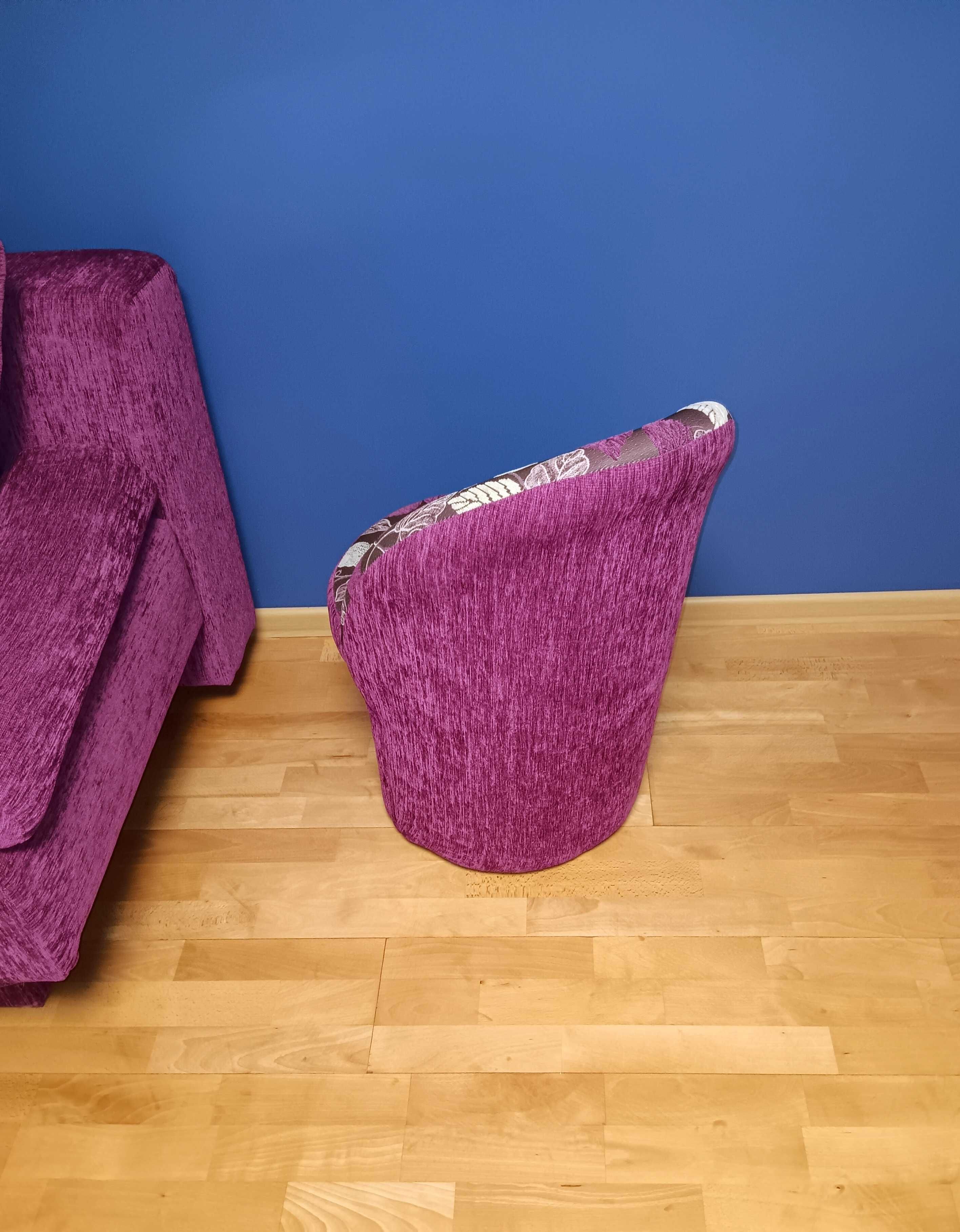 Zestaw rozkładana fioletowa sofa/kanapa 140x200 + 2 fotele, 4 poduszki