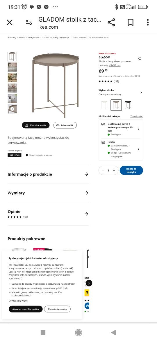 Ikea gladom stolik z taca