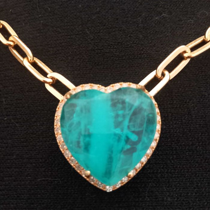 COLAR semi joia com Coração Pedra Fusion verde