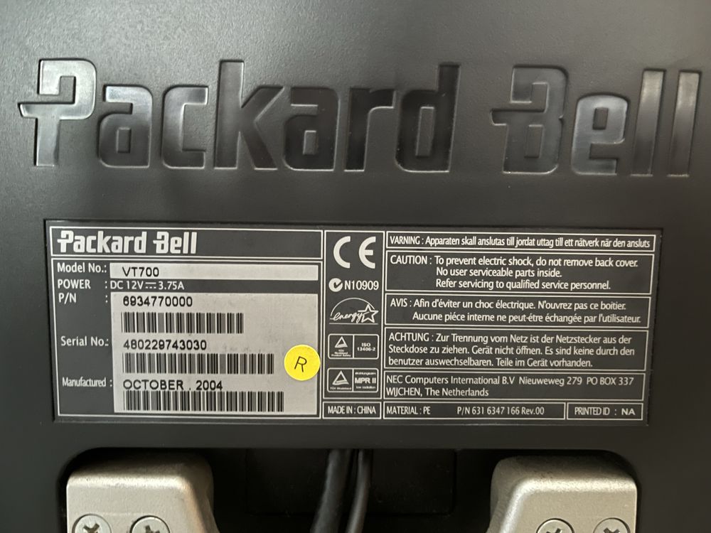 Monitor PC Packard Bell VT700 17”