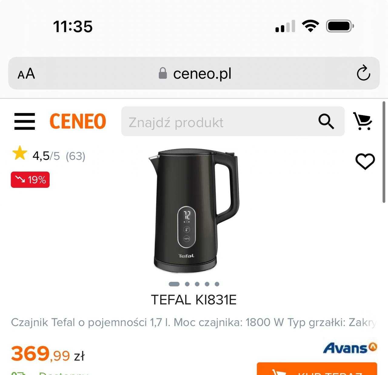 TEFAL, Czajnik, KI831E10 Digital