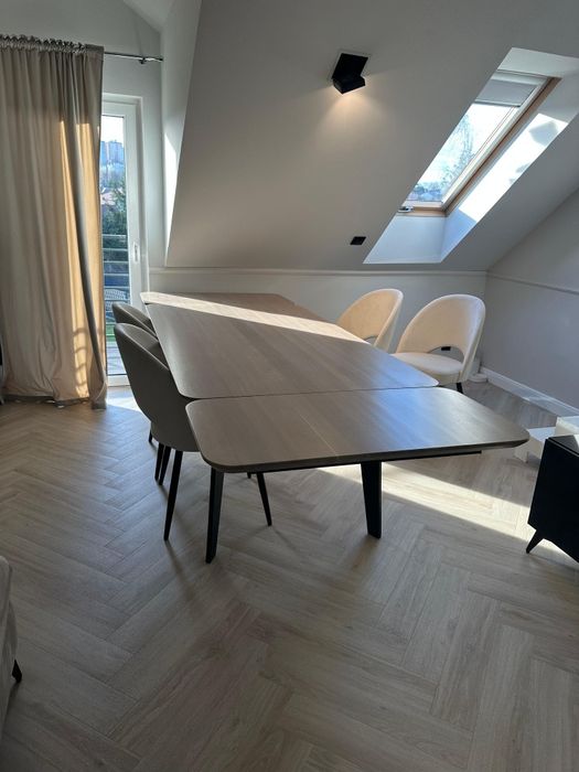 Drewniany jasny zabielany rozkładany stół 180x95 cm + 2x50 cm