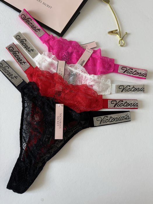 Трусики стрінги Victorias Secret Кружевные стринги стразы