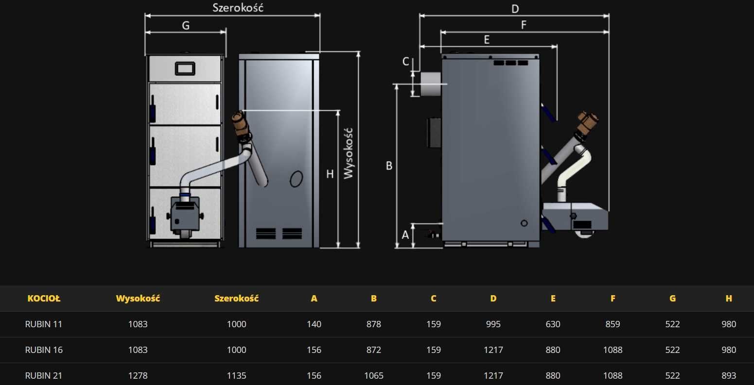 kocioł na PELLET pelletowy ZĘBIEC RUBIN 16 kW 5 klasa ecodesign