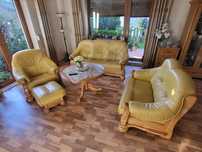 Kanapa sofa fotel KLER skórzany stolik komplet funkcja spania wypoczyn