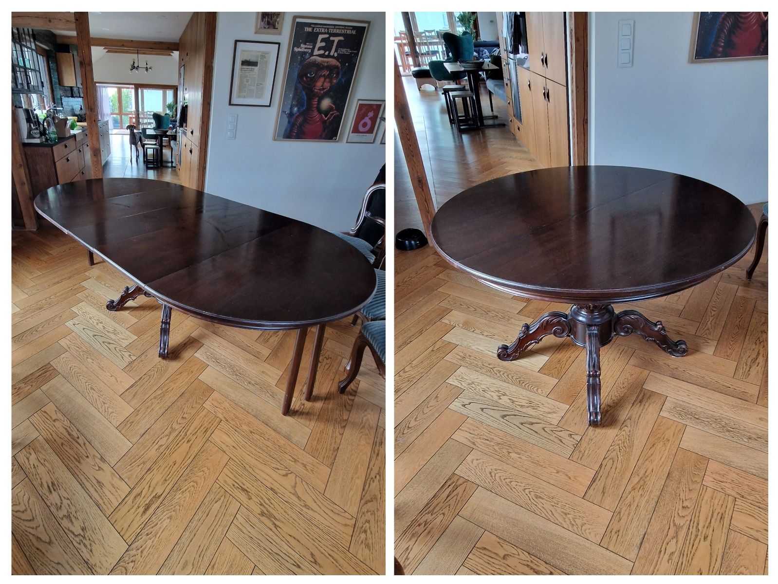 Stół okrągły rozkładany stylizowany retro vintage na jednej nodze