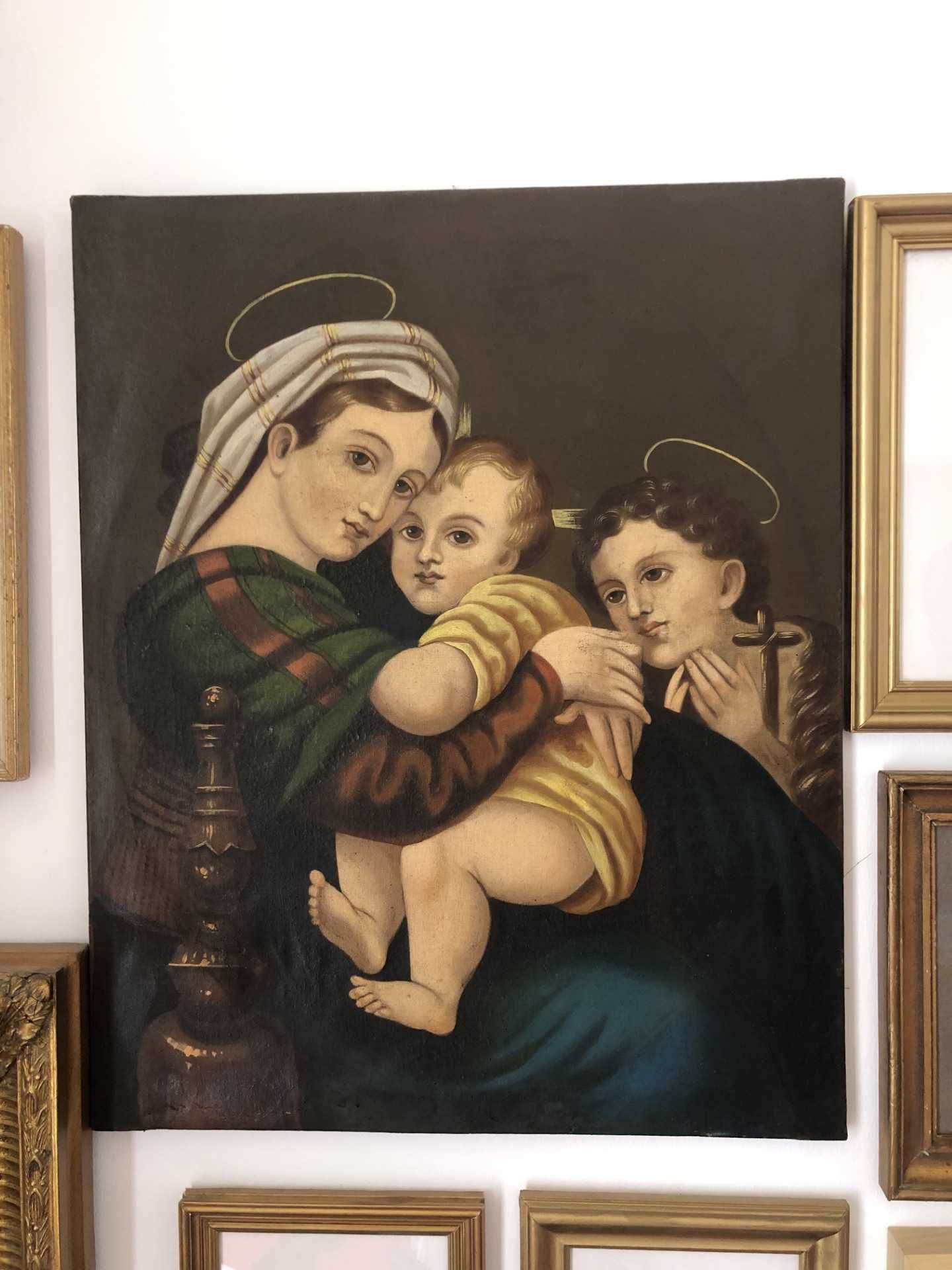 Pintura antiga, religiosa, óleo sobre tela de cerca 1850.
