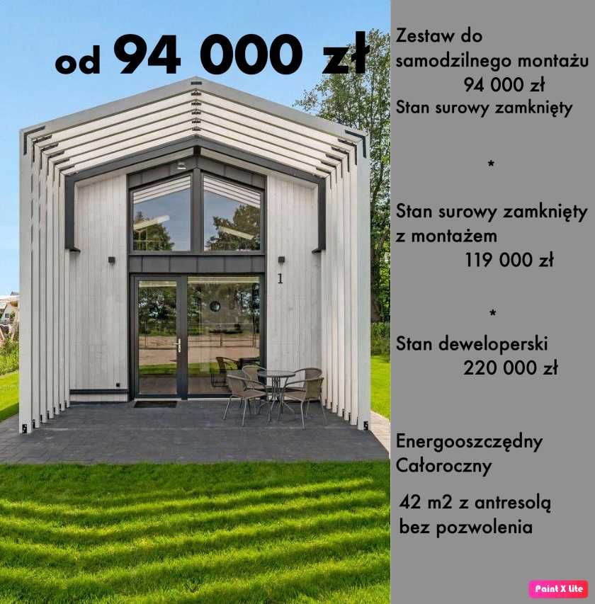 Dom 35m2 całoroczny stan zamknięty energooszczędny 5x7 MTB ONE / PLUS