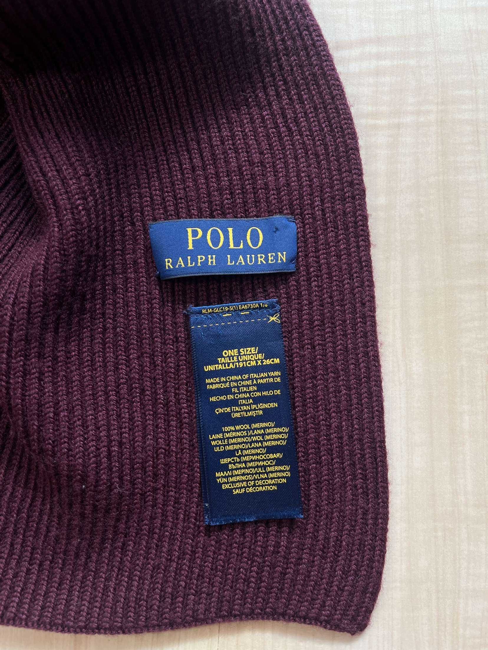 Bordowy Szalik Wełniany Ralph Lauren z Granatowym Logo