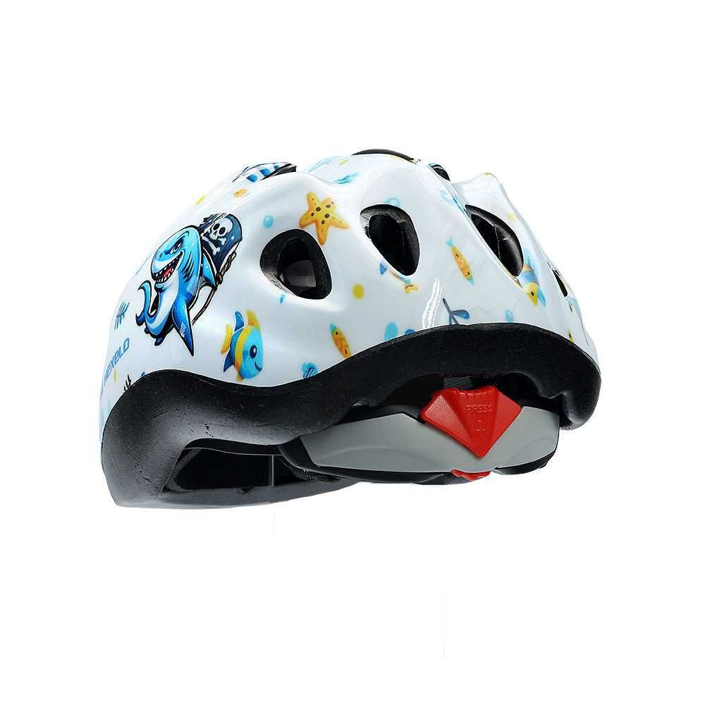 Kask rowerowy dziecięcy FUNNY SHINY kolor biały z niebieskim rekinem