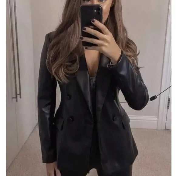 Жіночий піджак блейзер зі штучної шкіри zara xs