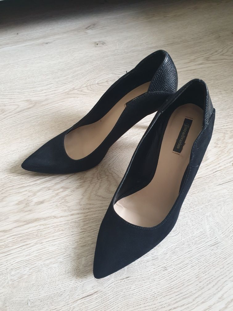 Buty na obcasie, Szpilki czarne Stradivarius, eko zamsz, 37