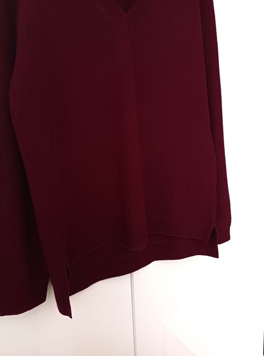 Massimo Dutti 100% kaszmir kaszmirowy sweter dekolt V bordowy burgund
