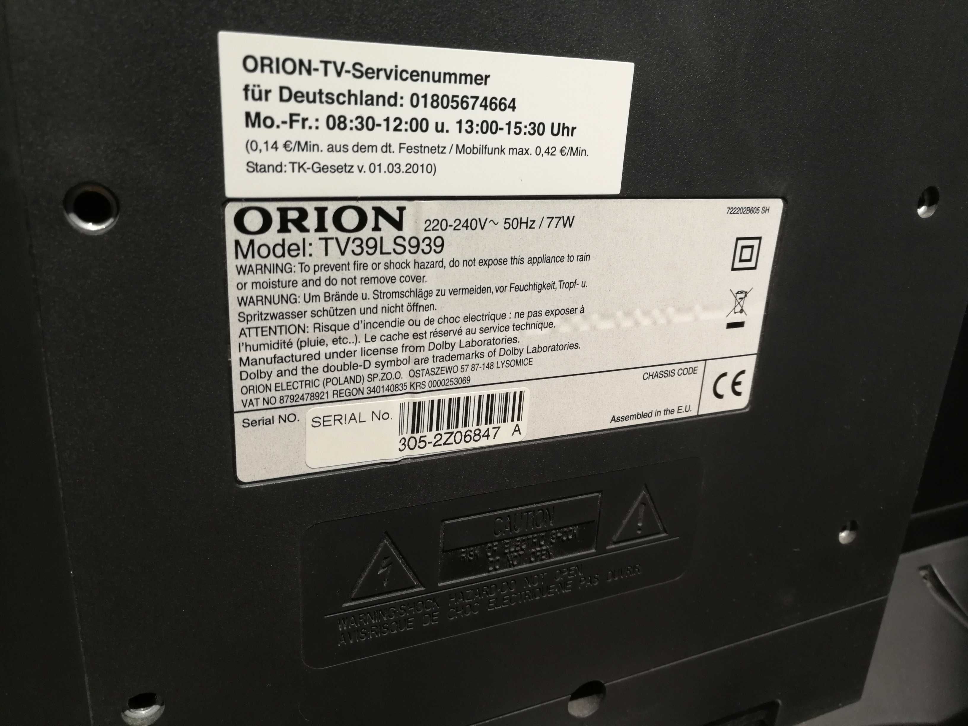 Tv  Orion  TV39LS939 srebrny