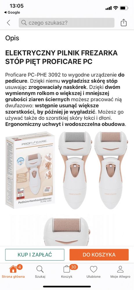 Frezarka / Elektryczny pilnik do pięt nowy Profi Care