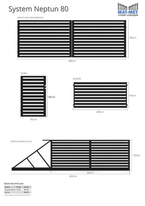 Brama wjazdowa Nowoczesna dwuskrzydlowa Neptun80 Ocynk+Ral