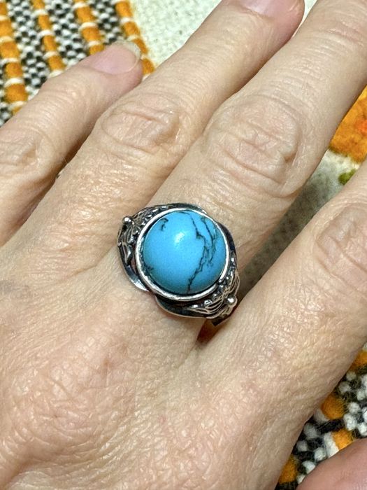 Stary Pierścionek z prl srebrny. Biżuteria prl Stare turkus vintage