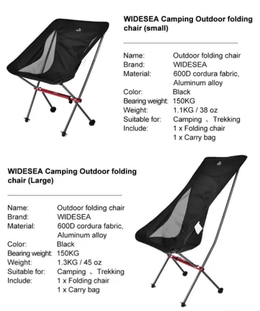Widesea Розкладний стілець, складний, туристичний, кемпінг