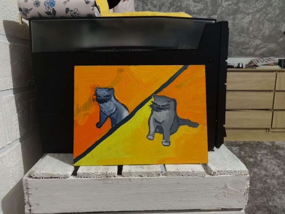 Mini obraz olejny ręcznie malowany koty urocze na prezent