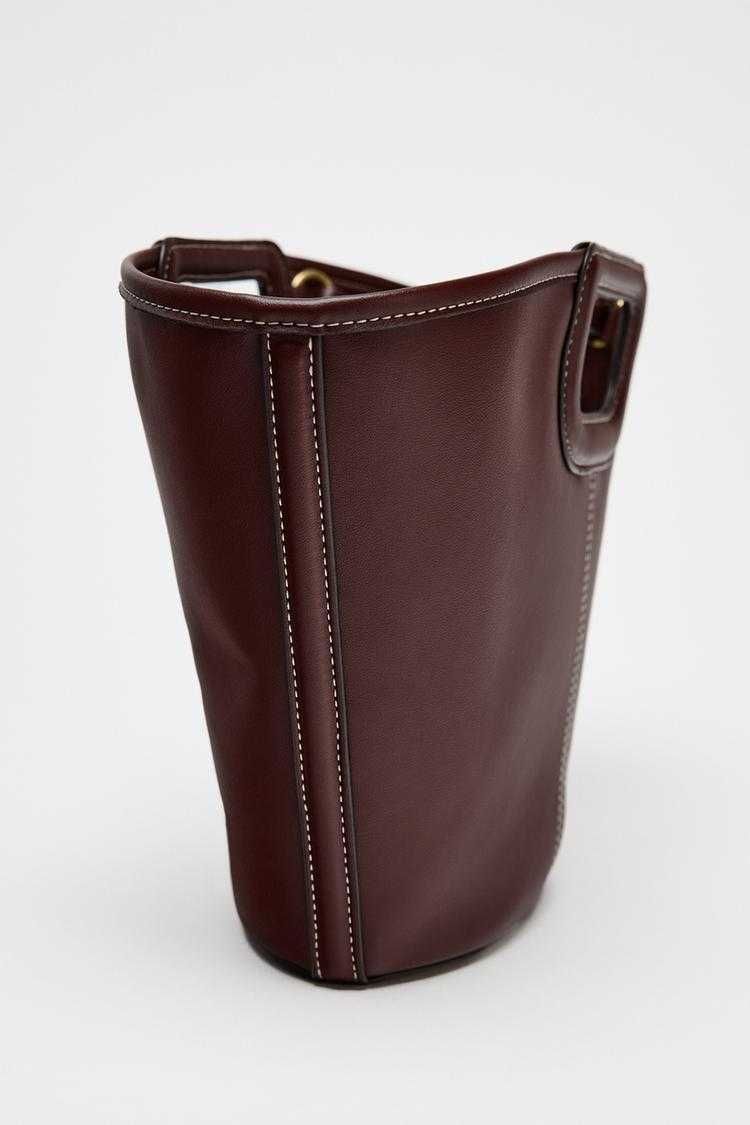 Torebka ZARA bordowa 6254/510 mała TORBA SHOPPER Z PRZESZYCIAMI wow