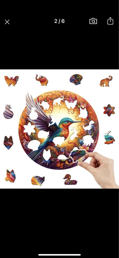 Drewniane puzzle kolorowy ptak koliber rozmiar m bdb raz ułożone