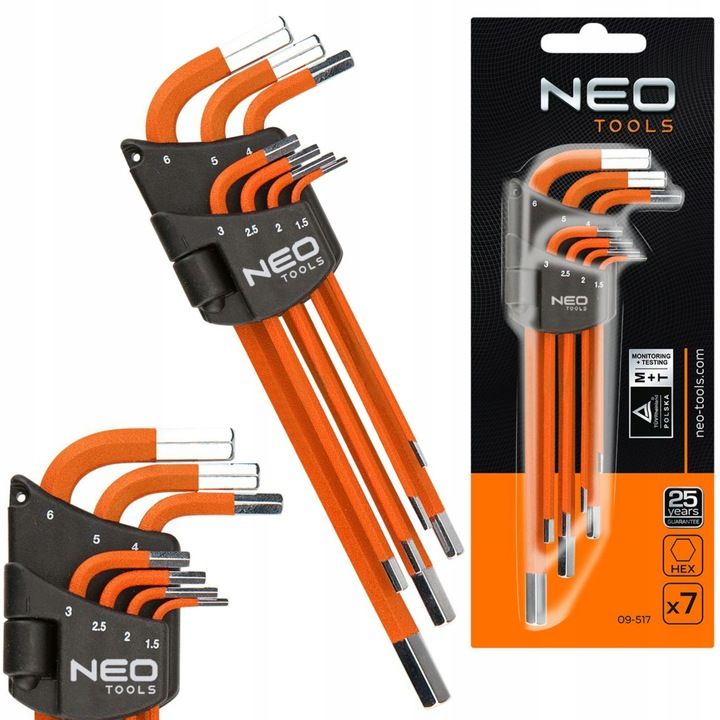 Neo Klucze Sześciokątne Imbusowe 1.5-6 Mm Zestaw Imbusy Zestaw 7 Szt D