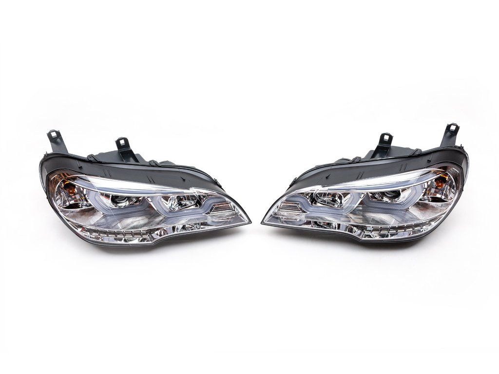 BMW X5 E70 Передні фари з LED підсвіткою Silver Knight (2 шт, світлі)
