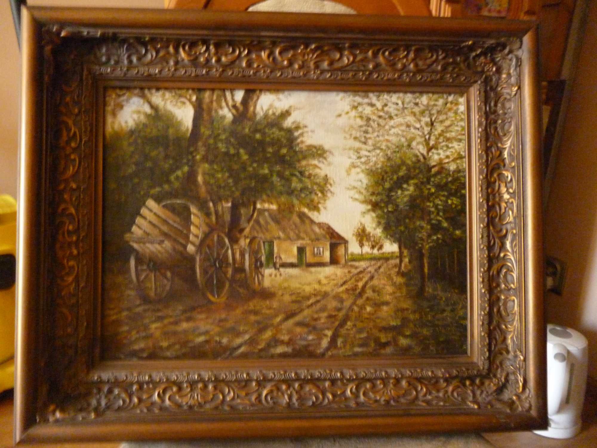 Stary obraz olejny malowany na plotnie Sygnowany