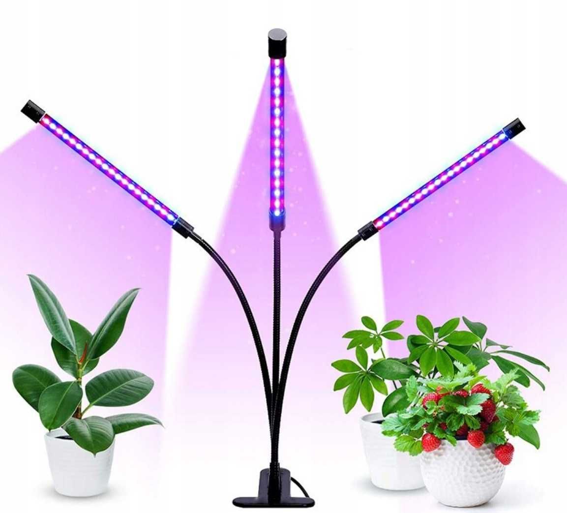 Lampa LED do uprawy roślin Growbox potrójna 30W stojąca z klipsem