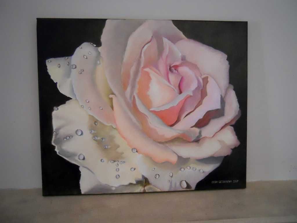 Quadro óleo sobre tela "Rosa molhada"