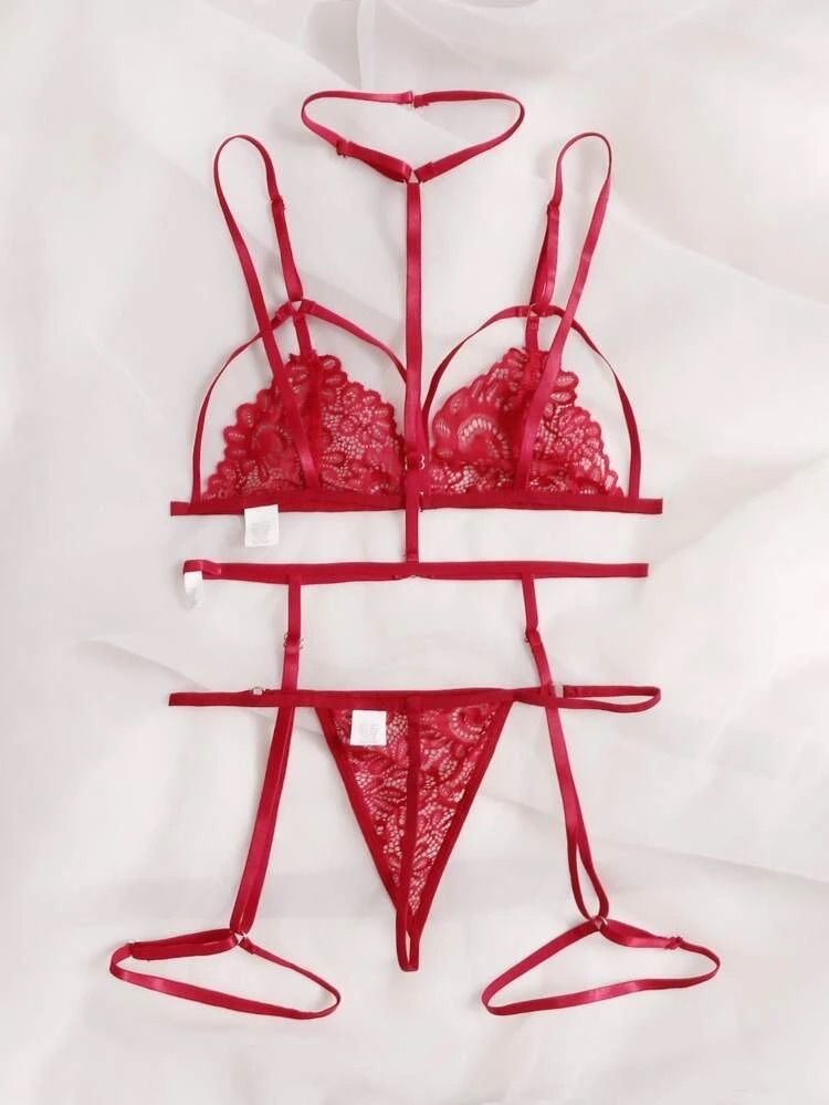 Conjunto lingerie vermelha mulher Shein NOVO (soutien, cuecas e ligas)