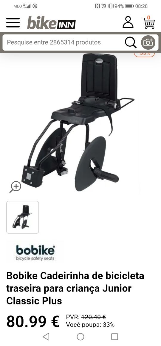 Cadeira bicicleta traseira para criança
