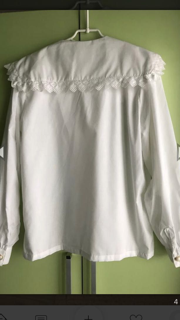 Белая блузка с кружевным воротником,M/L
