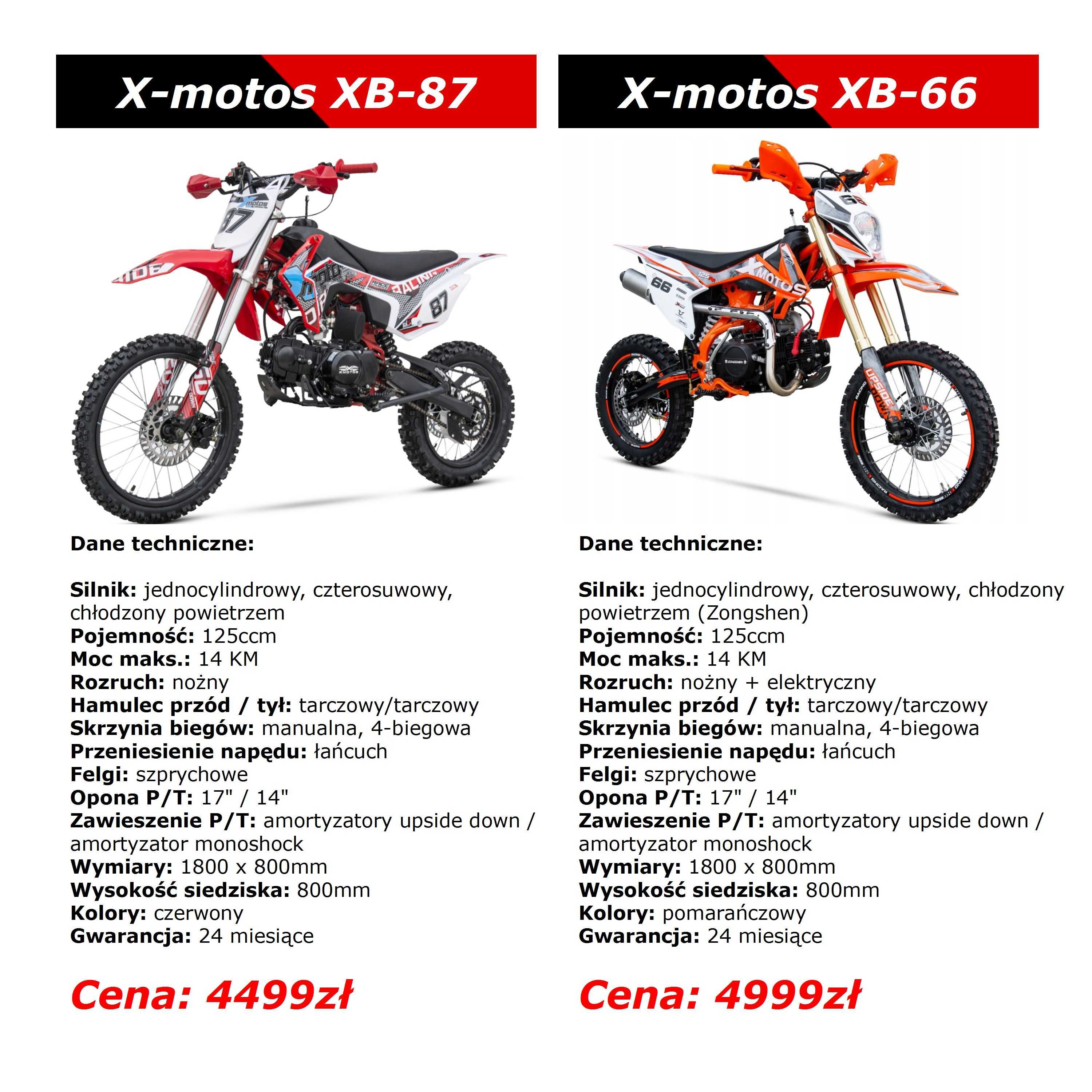 różne Cross 70 90 dla dziecka 125 X-motos XB66 XB87 Raty Dostawa